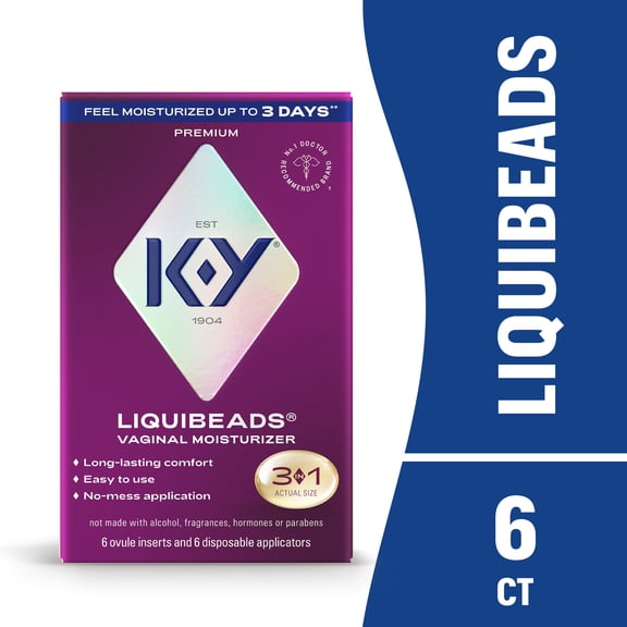 K-Y Liquibeads, Silicone Base Lube For Sexual Wellness, Menopause Comfort, Vaginal Moisturizer, 6 Ovules and Applicators