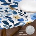 thumbnail image 4 of Round Fitted Tablecloths with Elastic Edge Watercolor Blossom Blue Flower Waterproof Wipeable Table Cover for Kitchen Dining Party Decor Seamless Spring Floral Leaves Table Clothes,45" - 54", 4 of 9