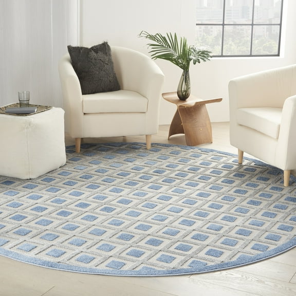 Nourison Aloha Indoor/Outdoor Blue/Grey 7'10" x ROUND Area Rug, (8 Round)