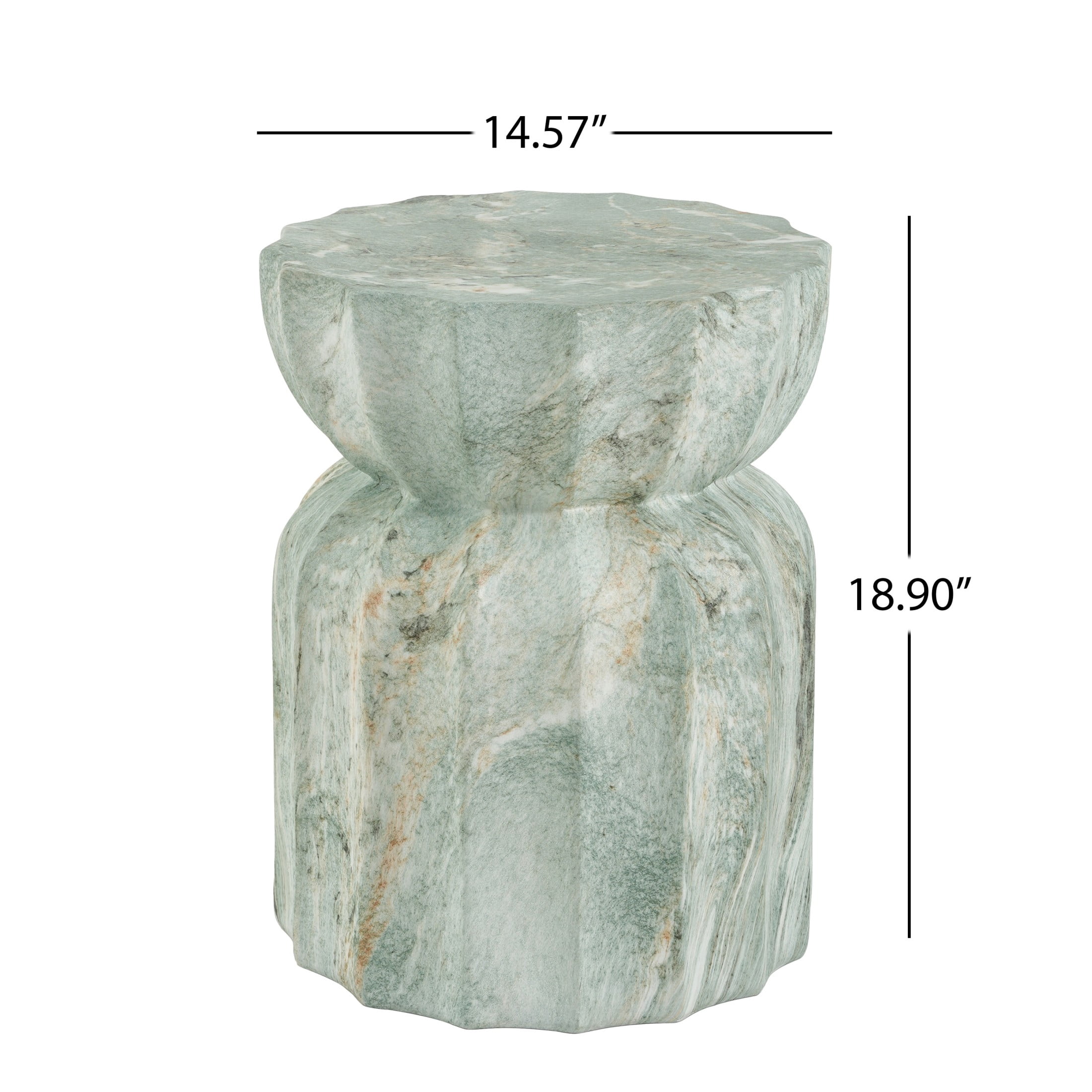 Christopher Knight Home 18.9" Lightweight Concrete Fluted Hourglass Accent Side Table, Green Marble