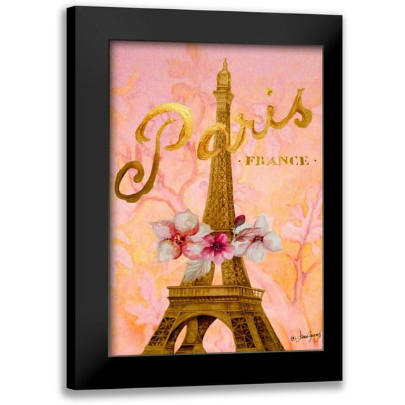 Gaynor, Janice 11x14 Black Modern Framed Museum Art Print Titled - Gold Paris Eiffel Panel