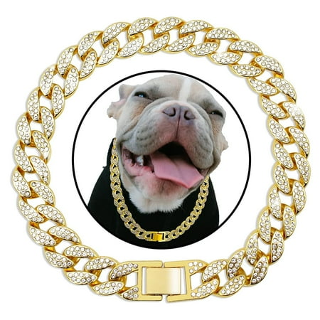 ChengZhiqiangqgwg Dog Cuban Gold Chain Luxury Diamond Dog Collar Pet Metal Necklace Jewelry Accessories for Small Medium Large Dogs Cats Pet Gift