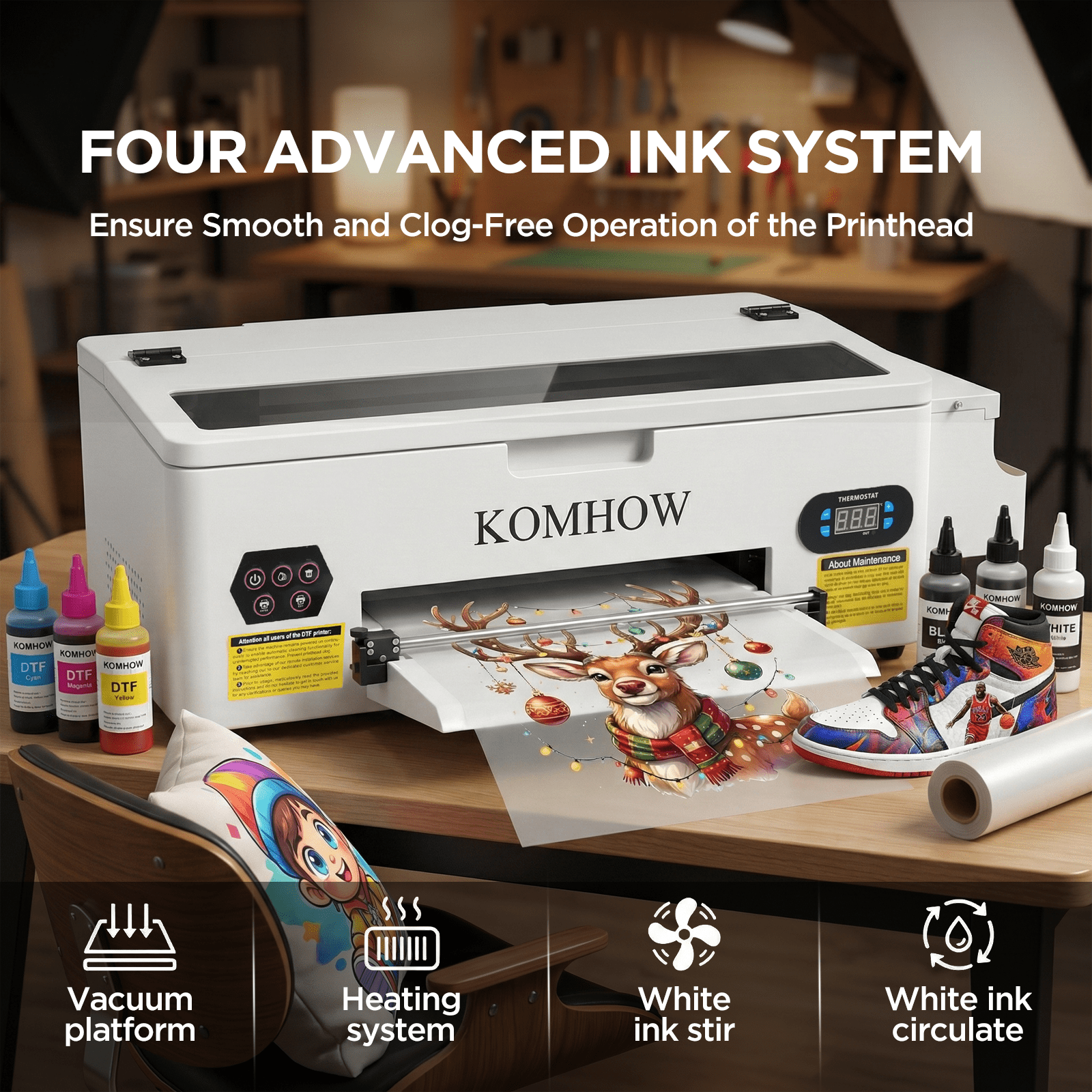 DTF Printer - L1800 A3 DTF Transfer Printing Machine, Direct to Film Printer with Security Software, DIY Print for Clothing and Multiple Fabrics (Includes Oven)