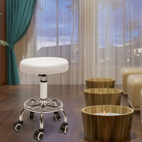 Miumaeov Round Rolling Stool Chair Adjustable Hydraulic Stool with 5 Wheels PU Leather Stool Swivel for Office Salon Bar