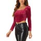 thumbnail image 4 of Top de terciopelo INSPIRE CHIC para mujeres, blusa casual de cuello cuadrado y manga larga, color rojo, talla L, 4 of 6