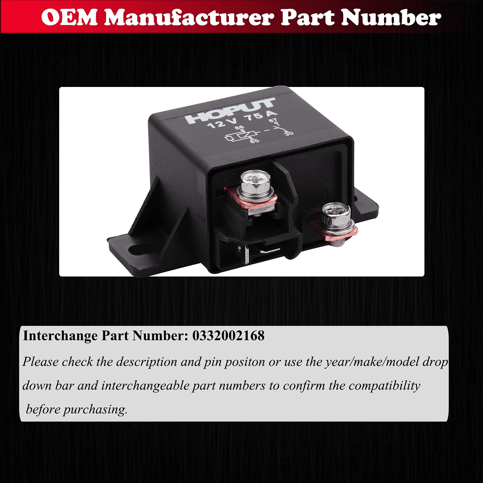 HOPUT 12 V 75 A 0332002168 Normal Open Power Relays V23232-d0001-x001 (Pack of 1)
