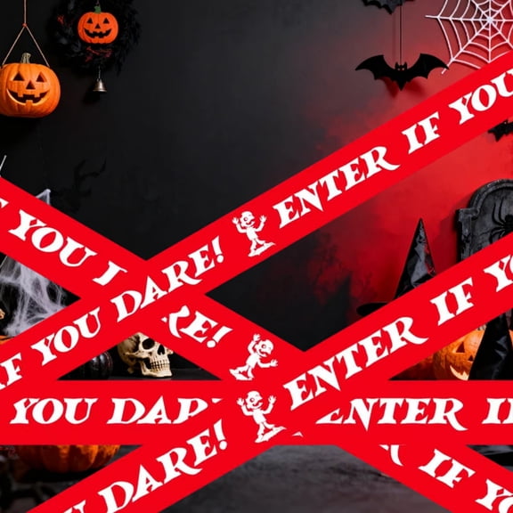 Halloween Decor, Caution Tape Halloween, Spooky Halloween Decorations, Haunted House Decorations, Red Printed "Enter If You " Spooky Barrier Tape to Block Off Restricted Zones,