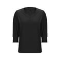 thumbnail image 5 of HongQid Womens 3/4 Length Sleeve Ladies Tops and Blouses Casual Eyelet Top Crewneck Dressy Shirts with Smocked Cuffs, 5 of 7