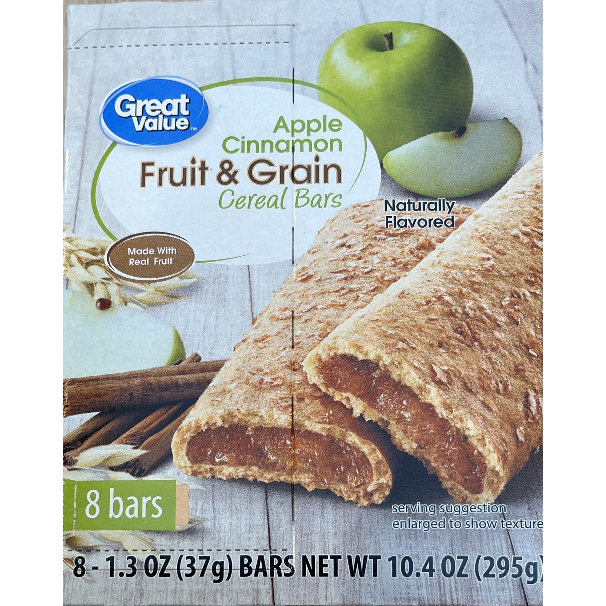 Great Value Fruit and Grain Bars Apple Cinnamon, 1.3 oz, 8 Count