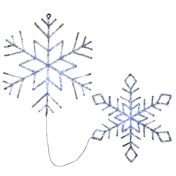 Pre-Lit Christmas Decoration, Clear, Ice Crystal, Snowflakes, 200 Cool White LED Lights, 24 & 20 in.