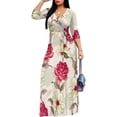 thumbnail image 2 of Vestido largo rosa con cuello en V y manga 3/4 con bolsillos y cinturón para mujer, 2 of 8
