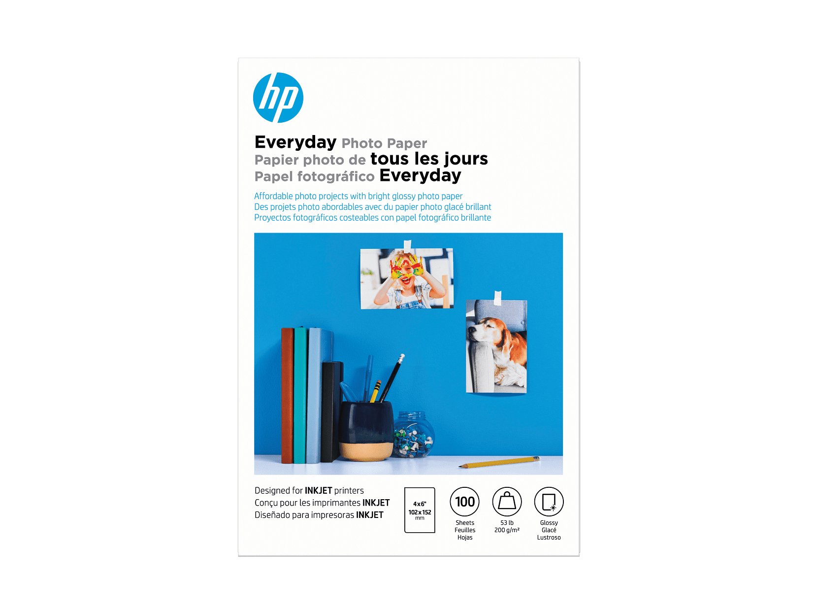 (5 pack) HP Everyday Glossy Photo Paper | 100 Sheets | 4 x 6 in | CR759A