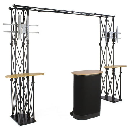 Portable Trade Show Display, 134 x 93 x 24-Inch, With Brackets For Two 60-Inch Flat Panel TVs, And A Rolling Case