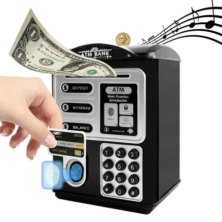 Yalumo Piggy Bank for Kids, Mini ATM Coin Money Bank with Password and Fingerprint Simulation, Money Savings Box for Boys and Girls Ages 3 to 12, Suitable as Birthday and  Toy Gift