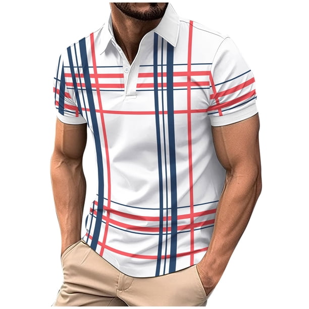 Pantalones Cortos Casuales de Manga Corta de Solapa de Jean con Estampado a Rayas, Camisa Transpirable de los Hombres de Verano para Diario Y Negocios