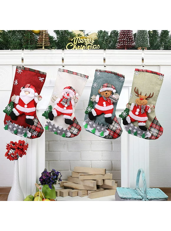 Christmas Stockings 4 Pcs - 18" Large Xmas Stockings - Santa Snowman Reindeer Penguin for Christmas - Decorations Home Party Supplies & Kids Gifts