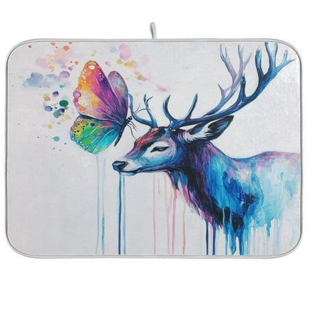 

Kitchen Drying Mat 18x24In Drying Dish Mat Dish Drying Mats Kitchen Countertop Multi-Function Drain Drying Mat Kitchen Table Colorful Deer Butterfly Pattern