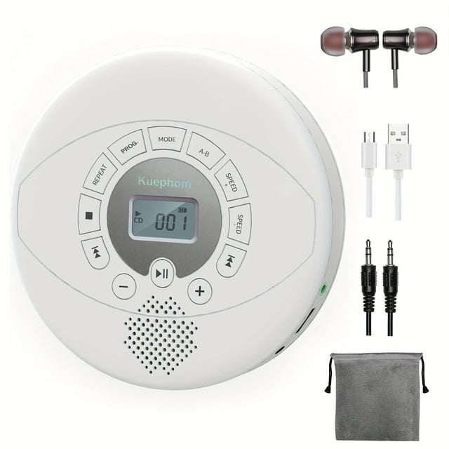 DEBGFS CD player portable Discman rechargeable CD player with speaker Portable cd player with headphones CD-R MP3 USB playable Anti skip CD playing for car suitable for personal or,White