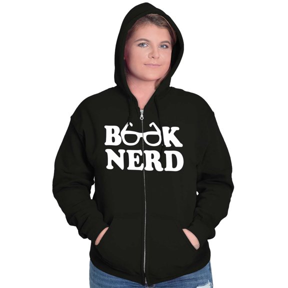 Book Club Nerd Nerdy Geeky Hipster Womens Plus Size Graphic Zipper Hoodie Brisco Brands 2X