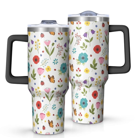 40oz Pioneer Flower Floral Print Pattern Insulated Tumbler with Handle, BPA-Free Leak Proof Lid and Straws, Double Wall Vacuum, Hot 12h/Cold 34h