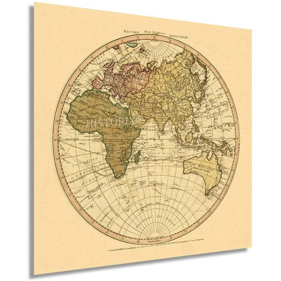 HISTORIX 1786 Old World Eastern Hemisphere Vintage Map Poster Wall Art Print, 24 x 24 Inch