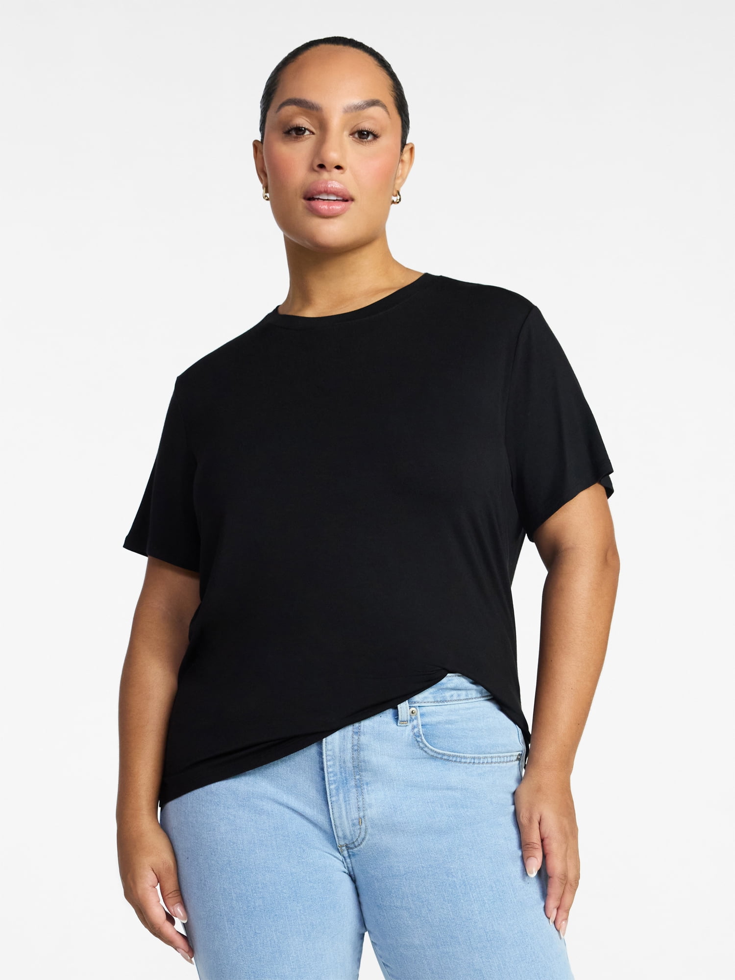 Time and Tru Women's Boxy Tee with Short Sleeves, Sizes XS-XXXL