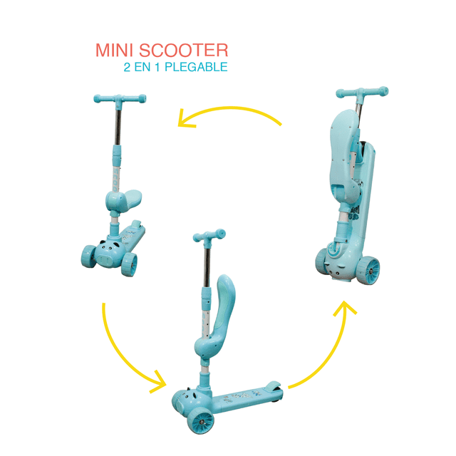 Mini Scooter 2 en 1 Plegable YEI con Asiento Musica Luz y Freno