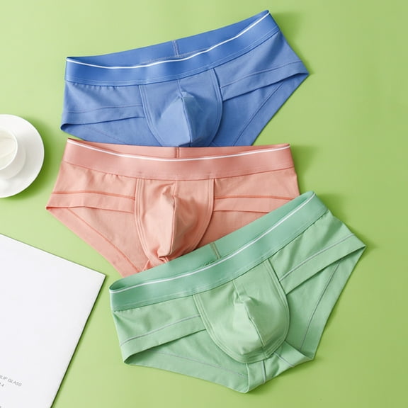 zeranth Men Slim Fit Underwear Low-rise Solid Color Briefs Big U-convex Design Elastic Waistband Breathable Sexy Panties