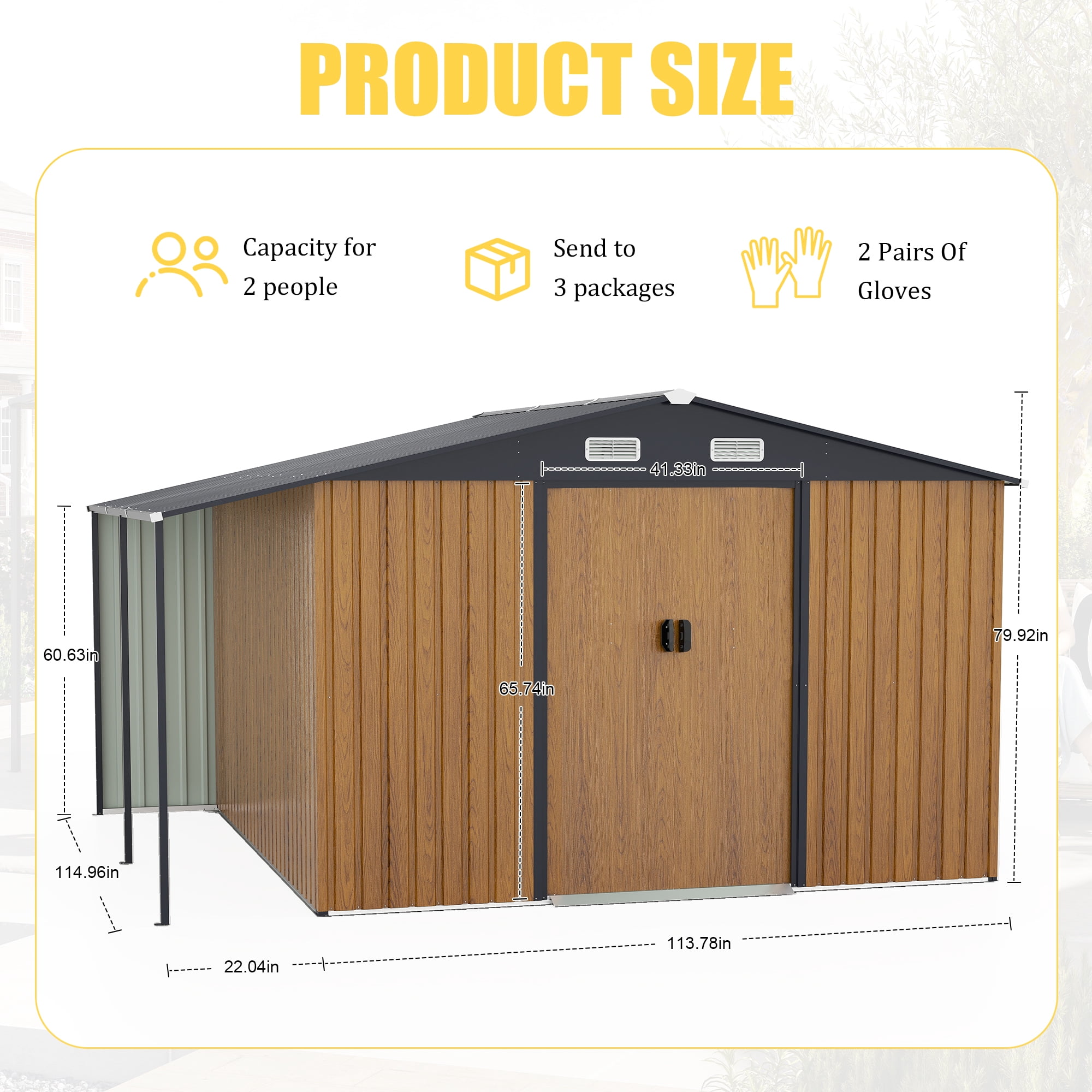 10x12 FT Outdoor Storage Shed - Extra Large Metal Shed with Dual-Zone Design, Sliding Doors & Ramp, Lockable Steel Tiny House for Garden/Backyard, Firewood Storage & Chicken Coops (Yellow)