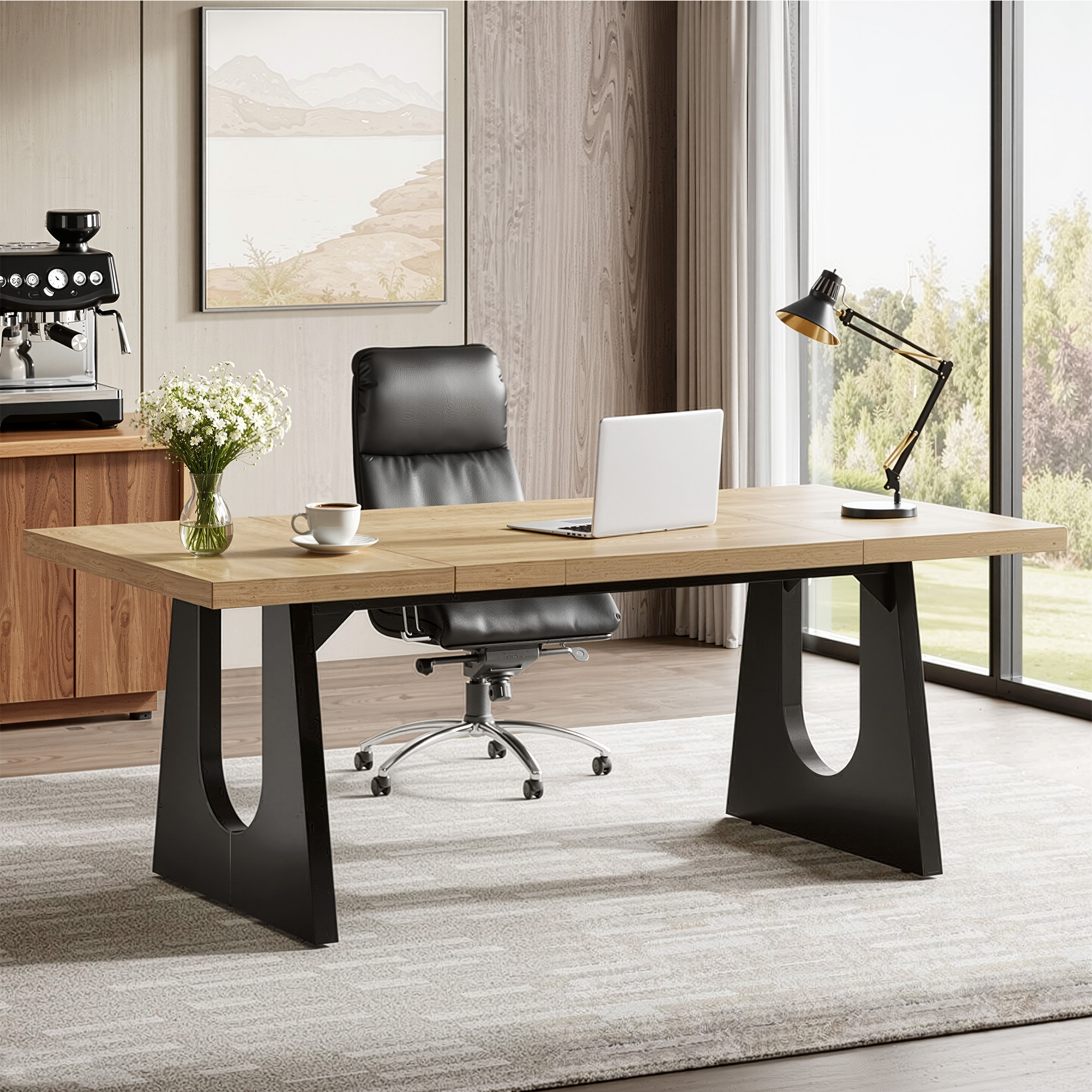 MAYEERTY 70.9 Inch Large Executive Desk Rustic Design Easy Assembly Office Study Desk