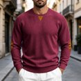 thumbnail image 2 of COMVALUE Men's Fall Crewneck Sweatshirts Patchwork Long Sleeve Corduroy Texture Casual Pullover Shirt (Wine, XL), 2 of 8