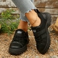 thumbnail image 2 of Womens Platform Fashion Sneakers Casual Canvas Lace up Chunky Flats Non Slip Walking Hiking Shoes Black, 2 of 7