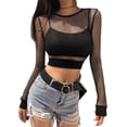 thumbnail image 5 of hirigin Women Mesh Crop Top, Long Sleeve Crew Neck Fish Net Sheer T-shirt Tops for Party Club, 5 of 9