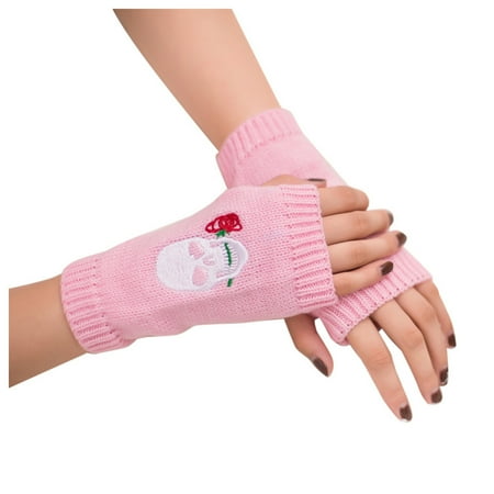 

Dadaria Womens Gloves Winter Women Girl Knitted Arm Fingerless Keep Warm Winter Gloves Soft Warm Mitten Pink Women