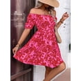 thumbnail image 6 of Women'S Tie Back Off Shoulder Wrap Layer Ruffle Short Sleeve Mini Dress Red M, 6 of 9