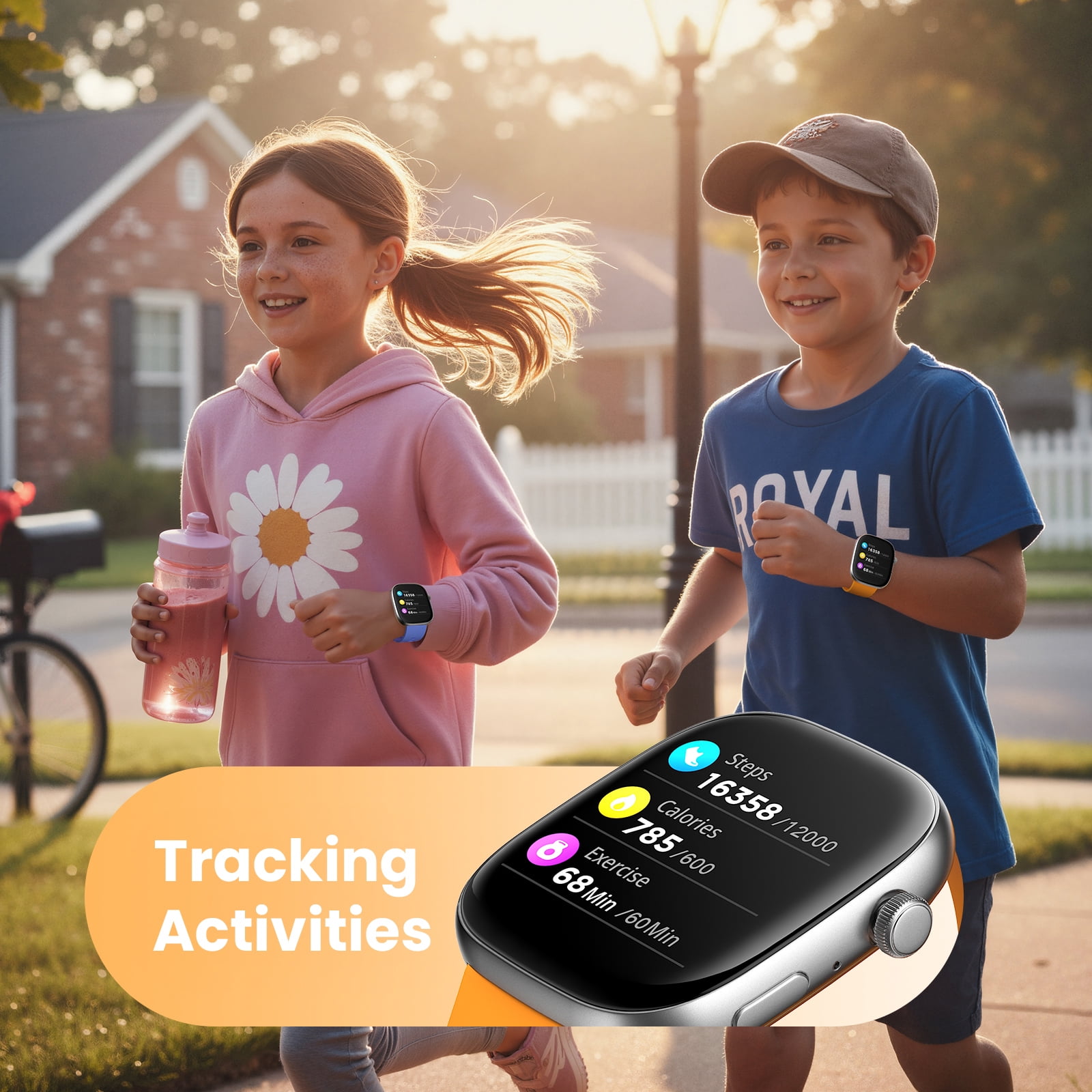 WeariQ Kids Smart Watch with 5 Color Straps,1.75" Large Screen, Bluetooth Calling 123 Sports Modes IP68 Waterproof,Fitness Tracker with Heart Rate Monitor All-in-One Gift for Active Kids