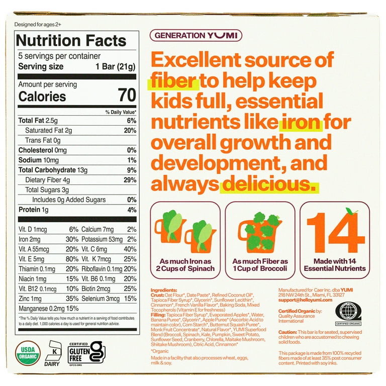 Yumi Organic Apple and Cinnamon Squash Toddler Snack Bars 3.7oz