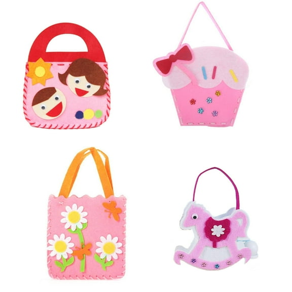 CCOCC 4Pcs Kids Sewing Kit,Easy-To-Use Plastic Needles Toddler Crafts Ages 2-4,Soft and Durable Felt Shapes Crafts for 4 Year Old Girls,Style 2