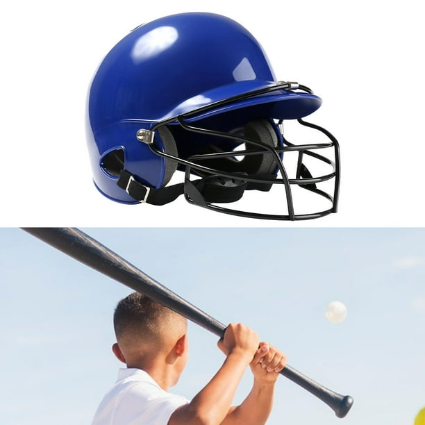 Protector de casco de bateo con mascarilla para exteriores, transpirable, de lanzamiento rápido, Softbol, mascarilla facial que absorbe , Azul