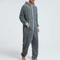 thumbnail image 2 of Previn Men's Hooded Onesie Pajamas Full Zipper Fall Winter Soft Lightweight Fuzzy Fleece Loungewear Sleepwear Zip Up Jumpsuit Loose Baggy Adults Long Sleeve Long Pants One Piece Pjs Grey Medium, 2 of 5