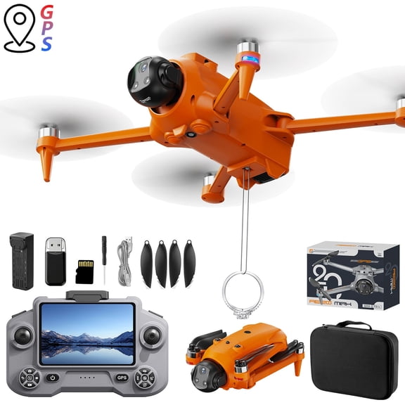 GPS 1080P Drone with 5.9 Inch Screen Remote - Brushless Motor, 1KM Range, 20-Min Flight, 5G Airdrop & Elevating Infrared Obstacle Avoidance, Orange
