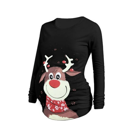

JustVH Women Christmas Cute Elk Printed Round Neck Long Sleeve Pullover Maternity Pregnancy Tops