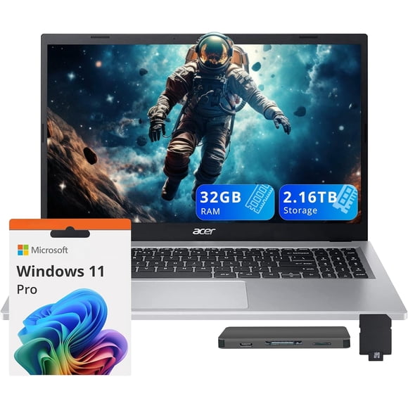 acer Aspire 3 Laptop, 15.6" FHD Display, AMD Ryzen 7 7730U, 32GB RAM, 2.16TB Storage (2TB SSD+160GB Docking Station Set), AMD Radeon Graphics, Backlit Keyboard, Num Pad, Wi-Fi 6, Win 11 Pro, Silver