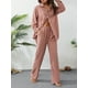 thumbnail image 5 of VISgogo Conjunto de trajes casuales para mujer, camisa de manga larga con cuello de solapa de color sólido, pantalones de cintura elástica a juego VISgogo moda, 5 of 9