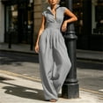 thumbnail image 6 of Women's Sleeveless Jumpsuit, Turndown Collar V-Neck With Pockets, Fashion One-Piece Pants For Office & Casual Outings Gray M, 6 of 7