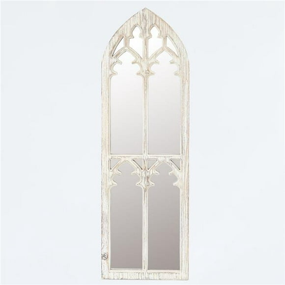 LuxenHome Weathered White Wood Cathedral Framed Wall Mirror