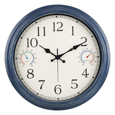 16 Blue Decorative Wall Clock Weather Station for Patio Pool Garden