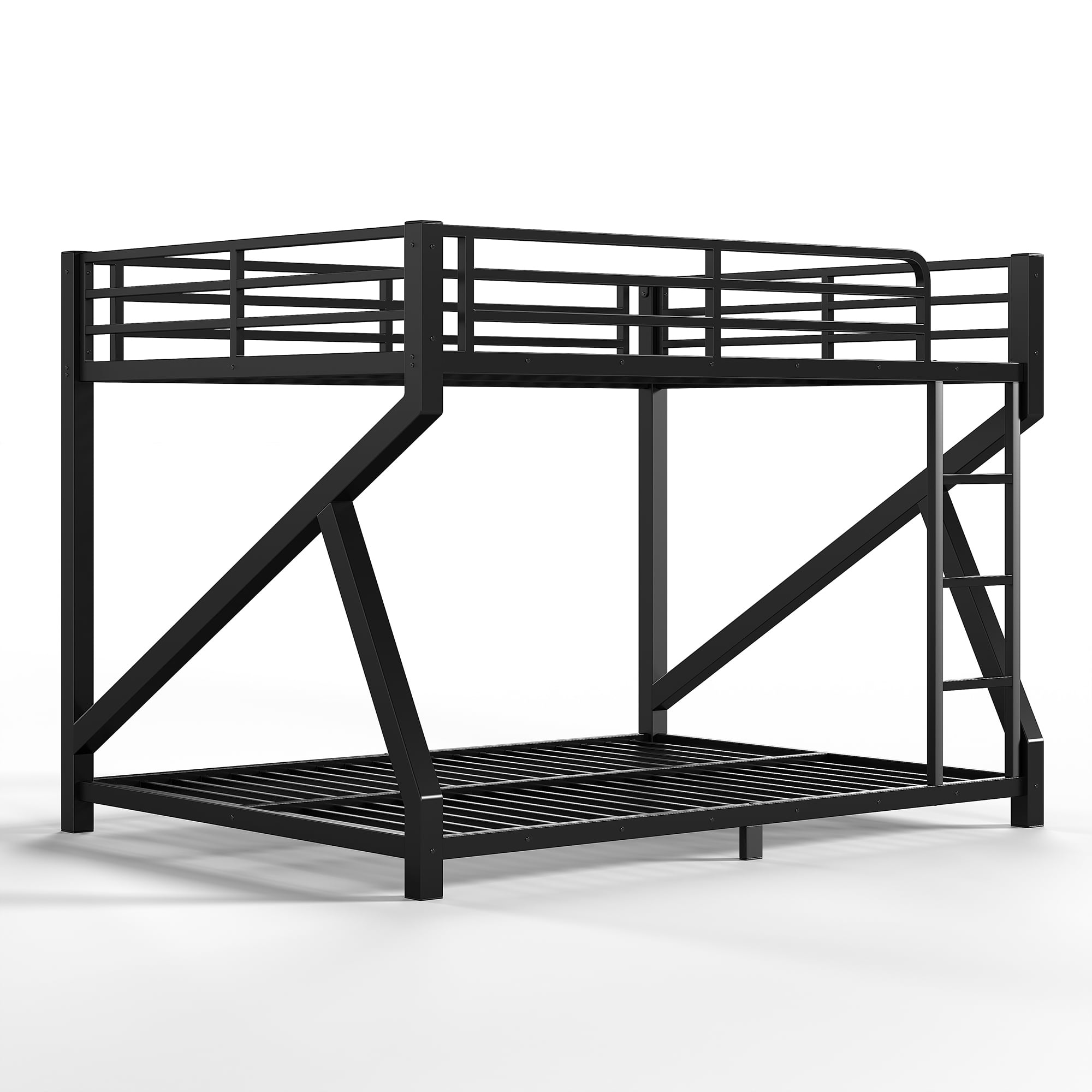 Mintazer Queen over Queen Bunk Bed with Side Ladder & Guardrail, Metal Bunk Bed for Bedroom Guest Room, Black