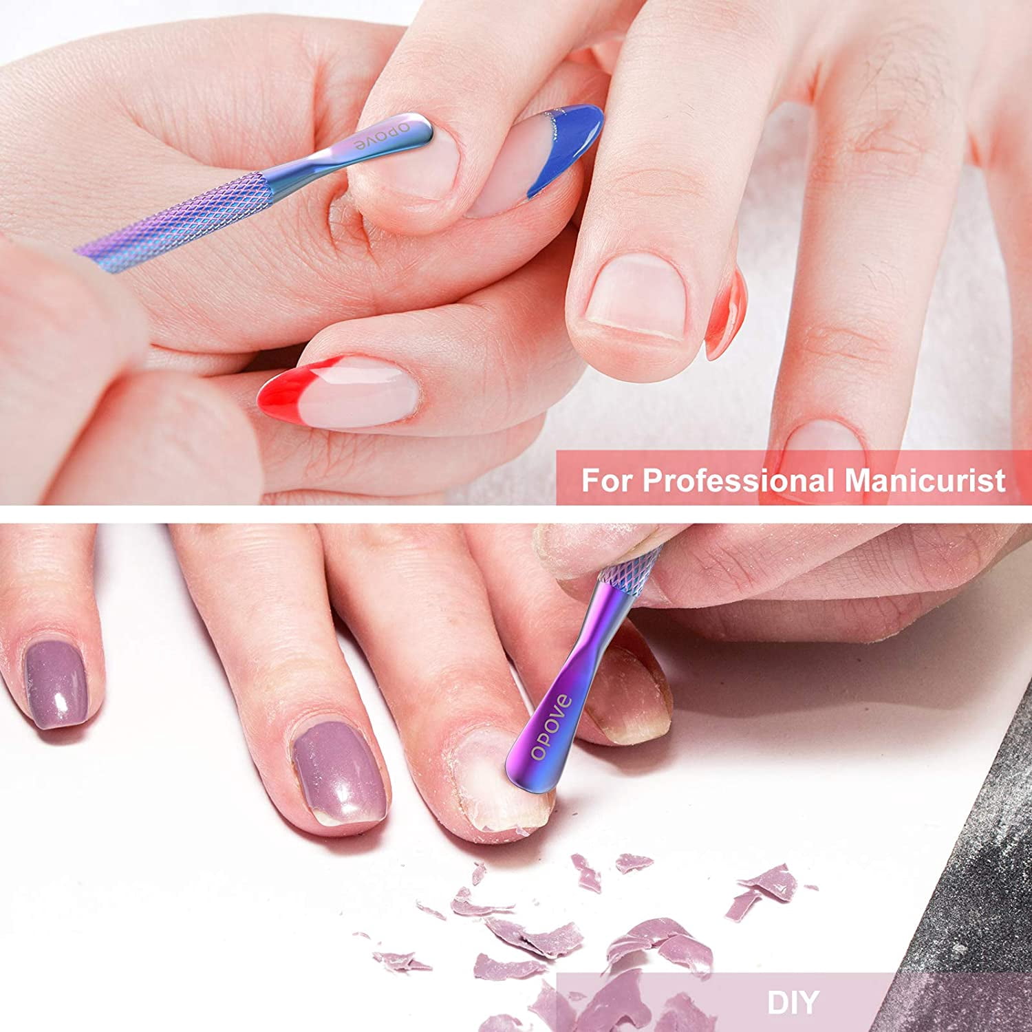 Cuticle Pusher Nail Polish Remover Stainless Steel Manicure Tool Set Gel Nail Polish Peeler Scraper Nail Care Stick Pedicure Kit for Fingernail and Toenail, General P1, Color Gradient…