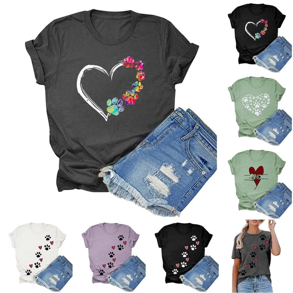DHFJKG Graphic Tees For Women Casual Summer Cute Printed Short Sleeve Crew Neck Loose Fit T Shirt Comfy Tops